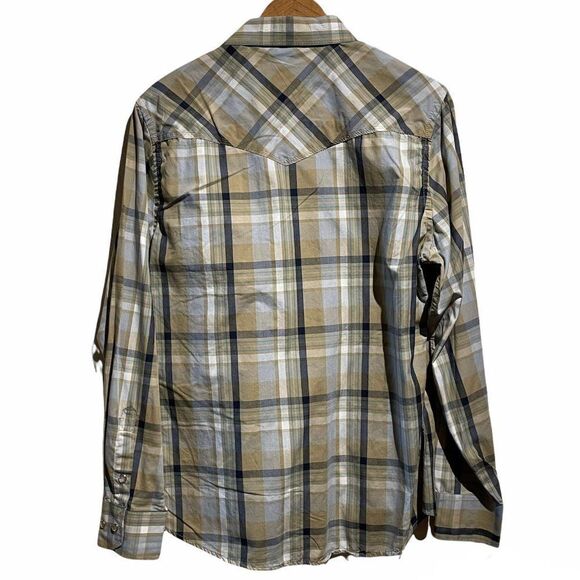 PLATINI Western Plaid Shirt w/Snap Buttons Navy/Khaki Medium - Picture 3 of 10